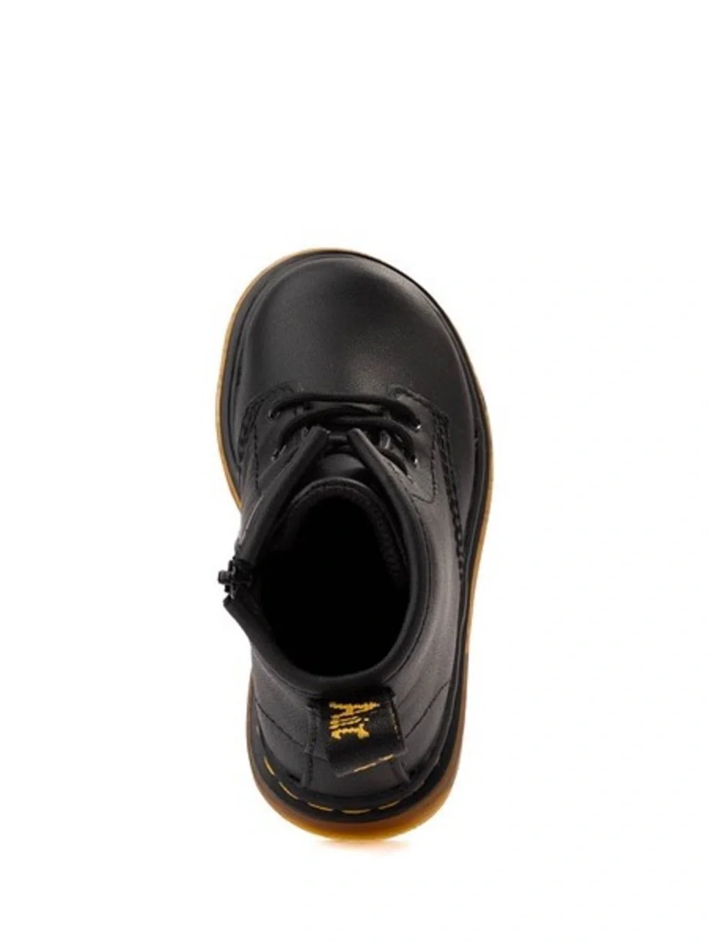 Dr. Martens Black Leather Toddler Lace-Up Boot with Yellow Stitching